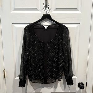 Lauren Conrad Black Floral Print Blouse with Sheer Long Sleeves